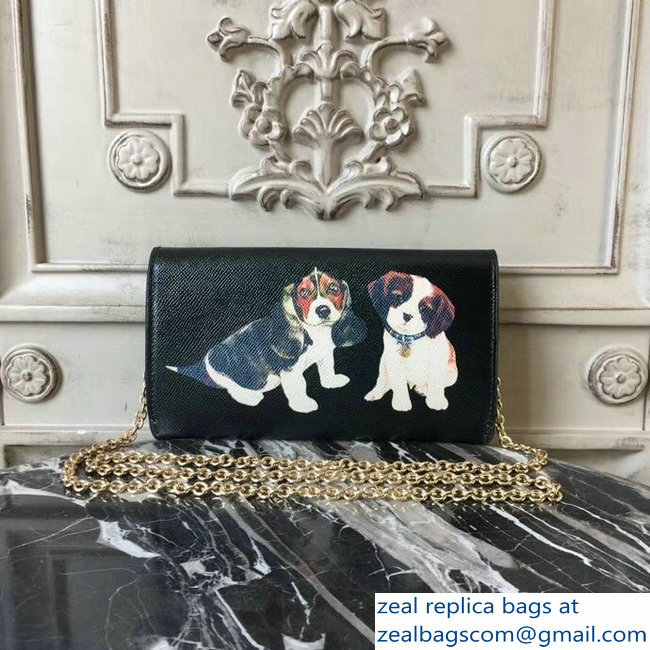 Dolce  &  Gabbana DG Chain Wallet Bag in Dauphine Calfskin Dog Print Black 2018